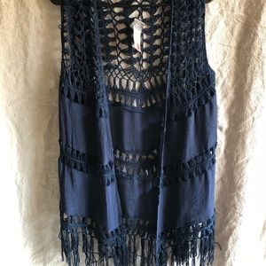 Navy Crochet Boho Vest or Swim Cover Up